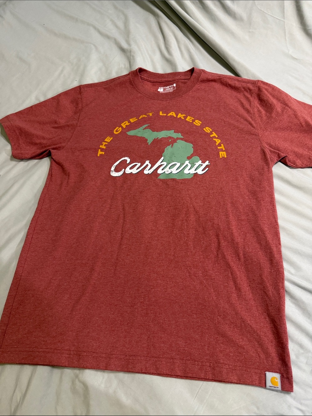 Carhartt Red Short Sleeve Great Lakes State Graphic Tee with Green Map